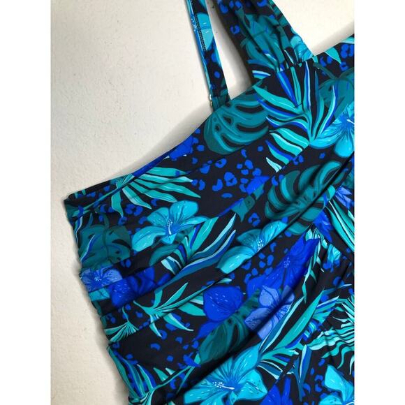 Swimsuits For All Plus Sz 26 Blue Hawaiian High Neck Wrap Swimdress Beach - Picture 13 of 16